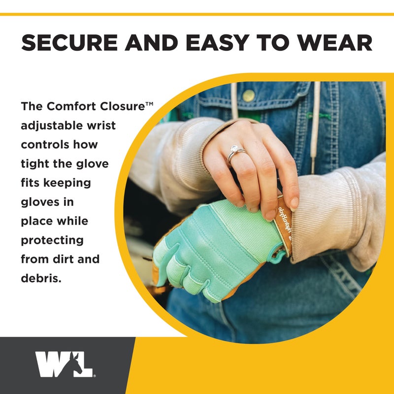 Wells Lamont Women's HydraHyde Leather Hybrid Gloves â€“ Water-Resistant, Durable Cowhide Palm, Spandex Stretch Back â€“ Ideal Landscaping/Farming/Gardening Gloves â€“ Adjustable Wristâ€“ Medium, Blue (3250M) - Image 4